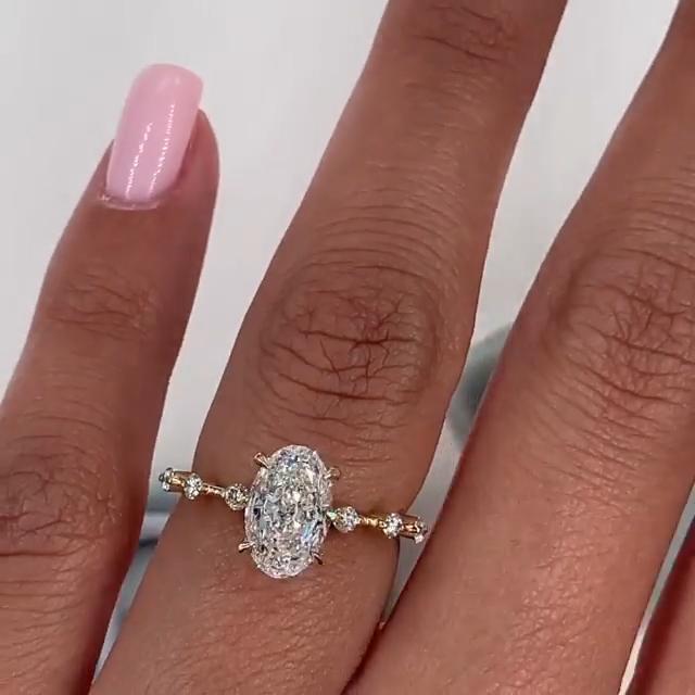 Oval Cut Engagement Ring with Side Stone in Sterling Silver Shineofidamond