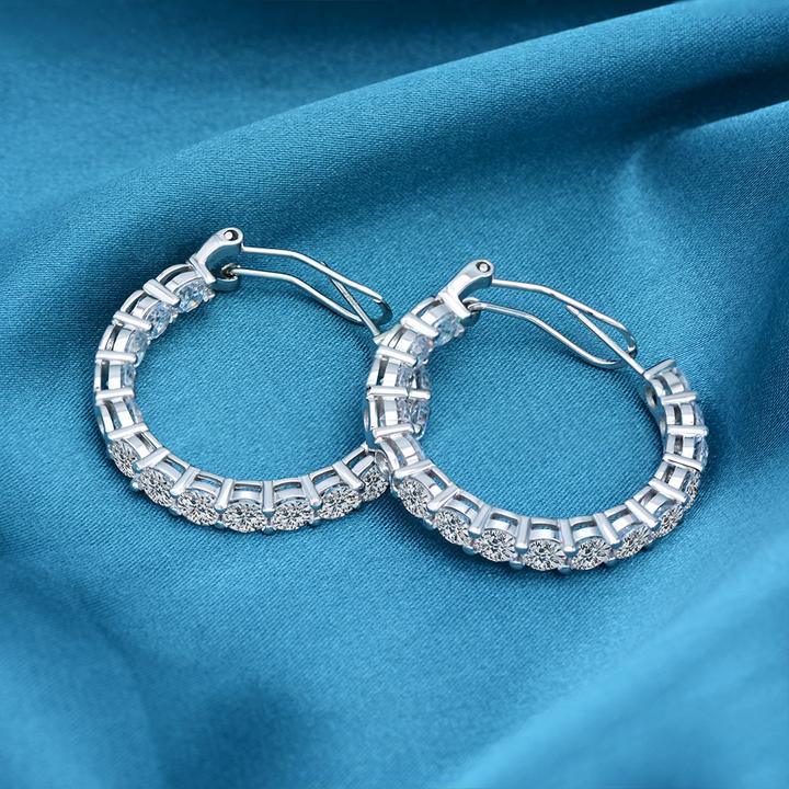 Classic Sterling Silver Round Cut Hoop Earrings Shineofidamond
