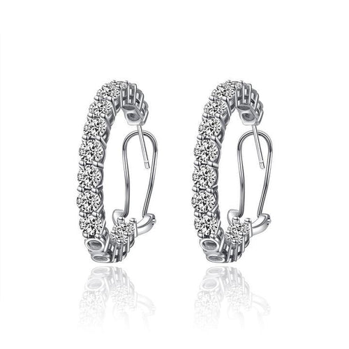 Classic Sterling Silver Round Cut Hoop Earrings Shineofidamond