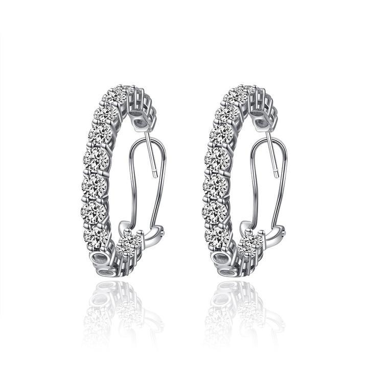 Classic Sterling Silver Round Cut Hoop Earrings Shineofidamond