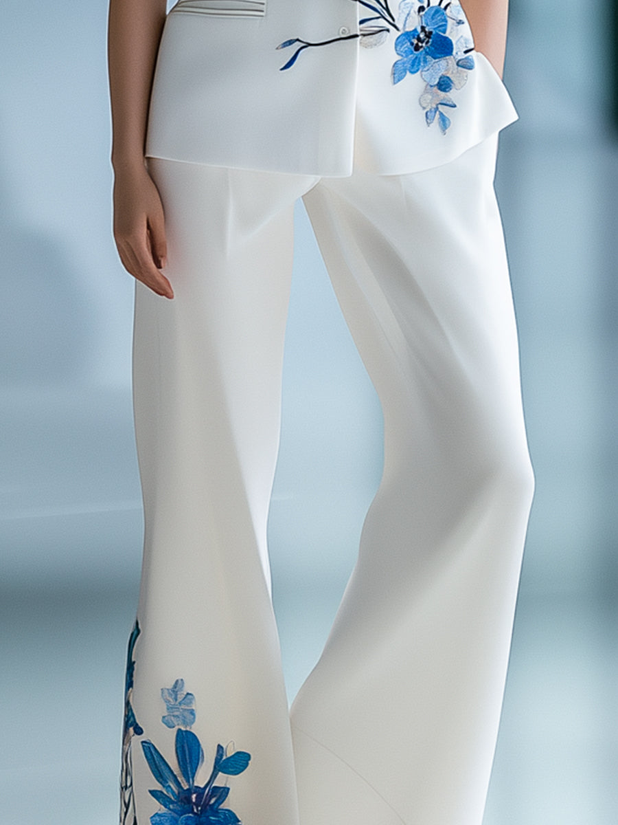 Urban Sleeveless Floral Printed Blazer and Trousers Set ZJ