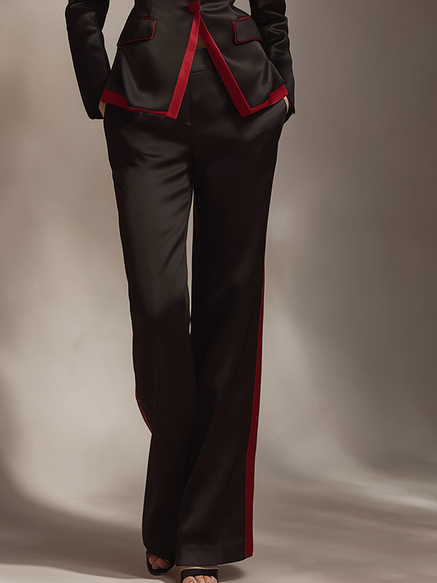 Black And Red Contrast Satin Tailored Pantsuit ZJ