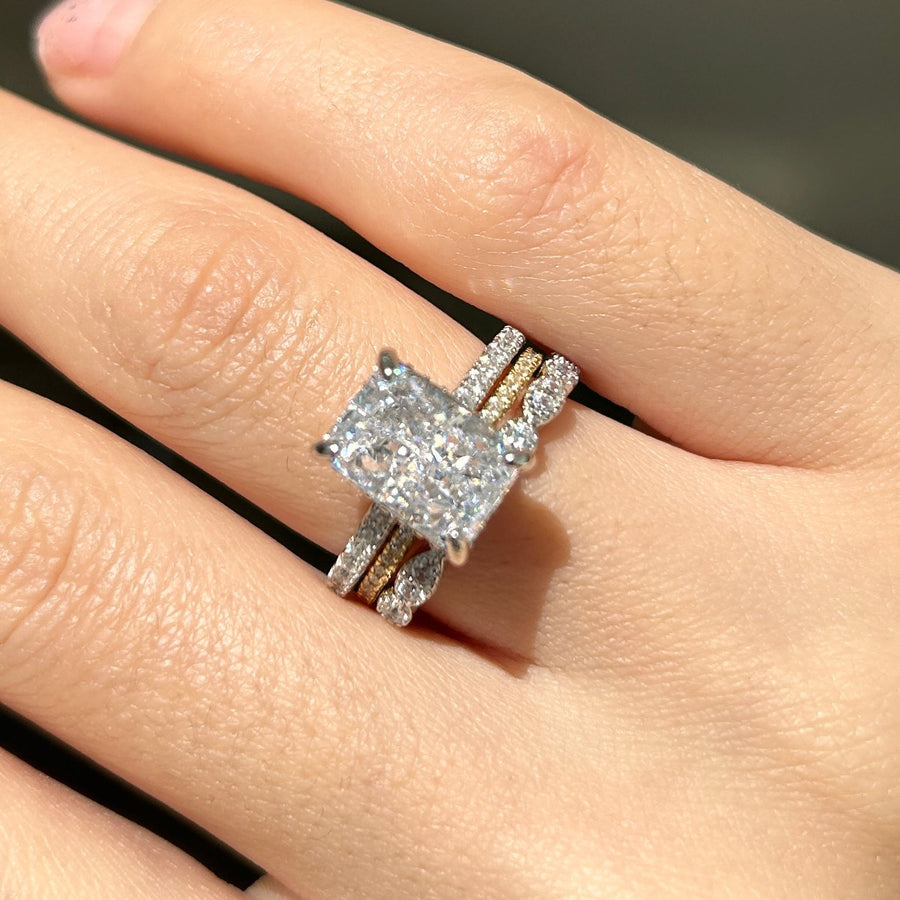 Stunning Radiant Cut Two Tone Bridal Set Shineofdiamond