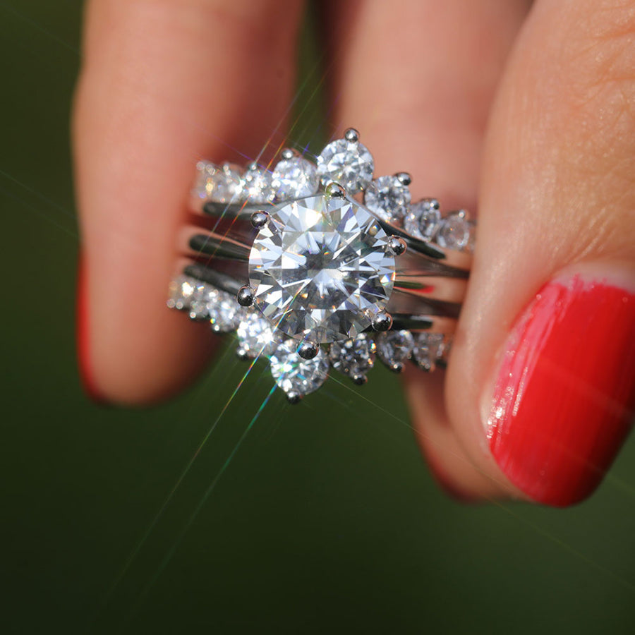 2 Pcs Round Cut Enhancer Wedding Bridal Set In Sterling Silver shine