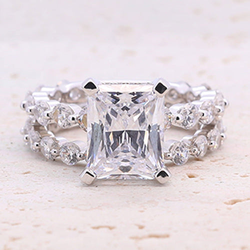 Classic 4.0ct Princess Cut Sterling Silver Engagement Ring Set shine of diamond