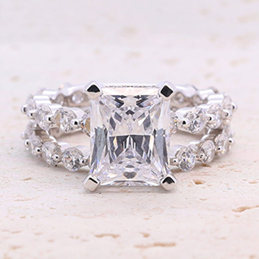 Classic 4.0ct Princess Cut Sterling Silver Engagement Ring Set shine of diamond