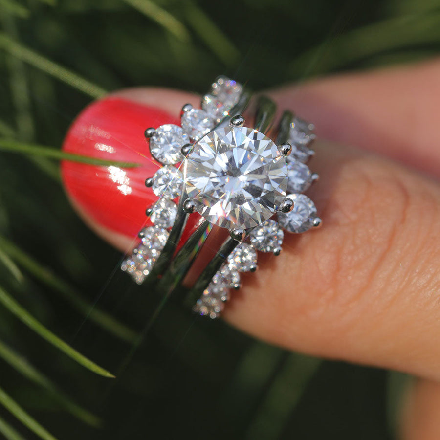 2 Pcs Round Cut Enhancer Wedding Bridal Set In Sterling Silver shine