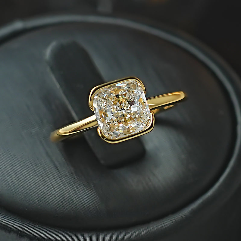 Vintage Solitaire Radiant Cut Engagement Ring In Golden Tone shine of diamond