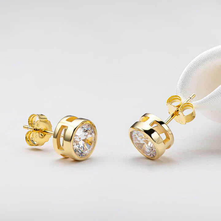 Moissanite  Round Cut Bezel Stud Earrings In Sterling Silver Shineofdiamond