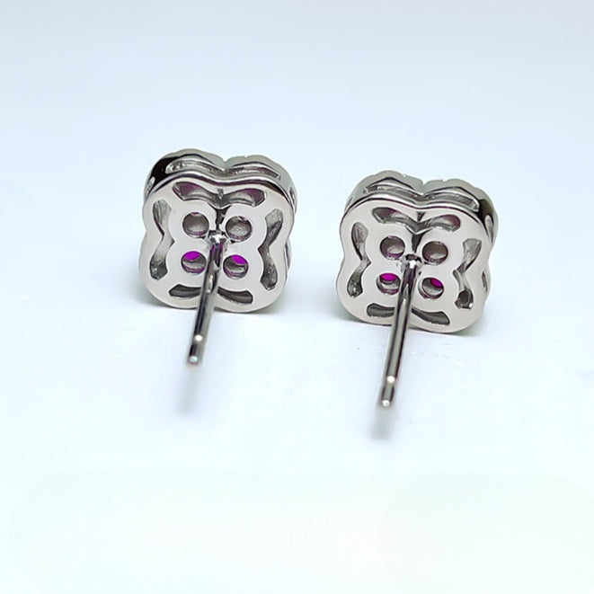 Clover Design Sapphire Stud Earrings in Sterling Silver shine of diamond