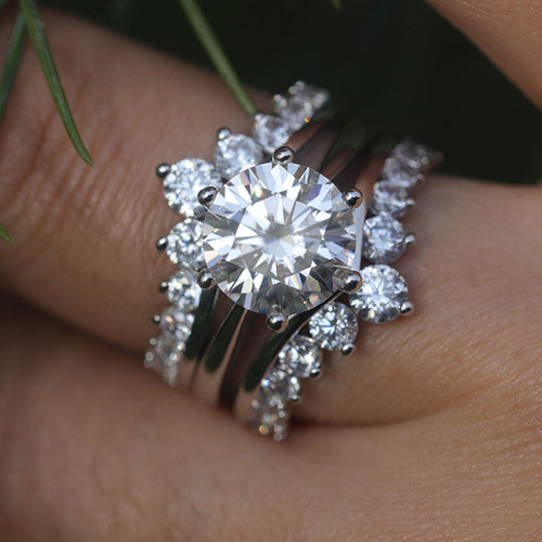 2 Pcs Round Cut Enhancer Wedding Bridal Set In Sterling Silver shine
