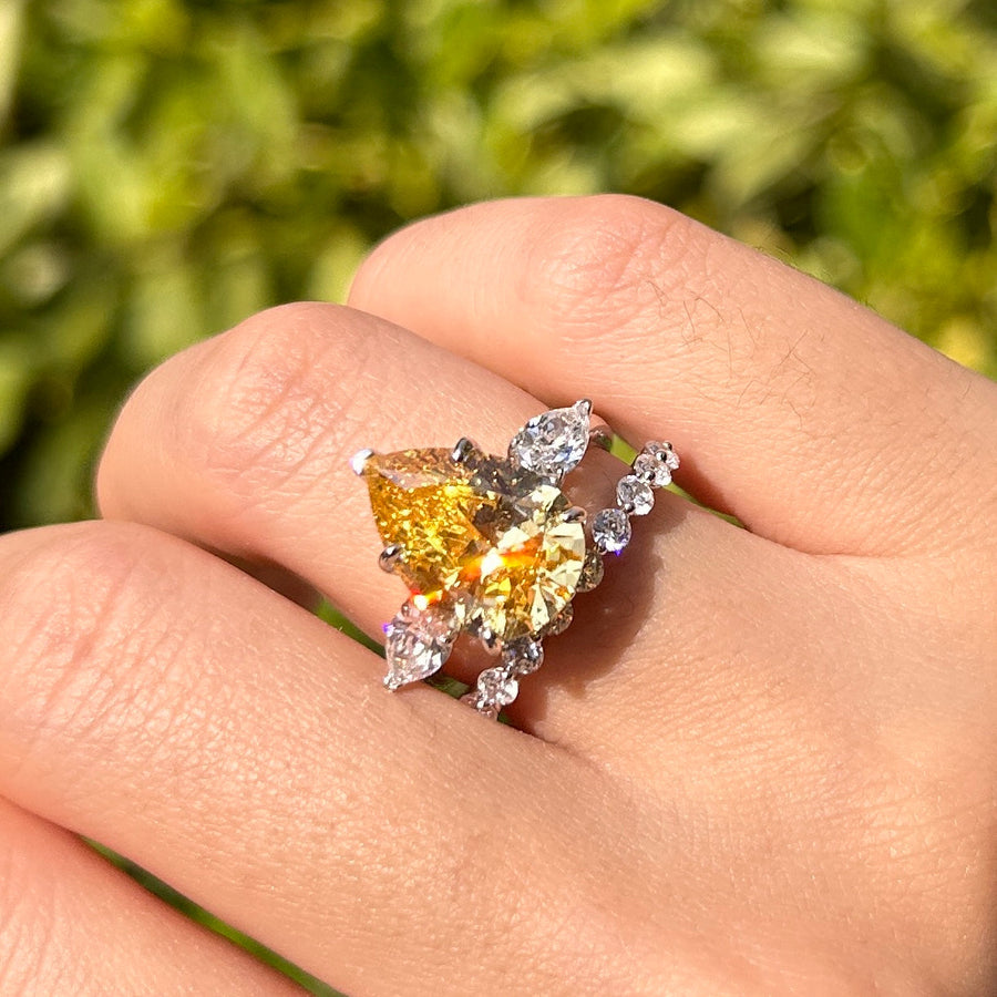 Gorgeous Yellow Pear Cut Sterling Silver Bridal Set Carly Jewelry