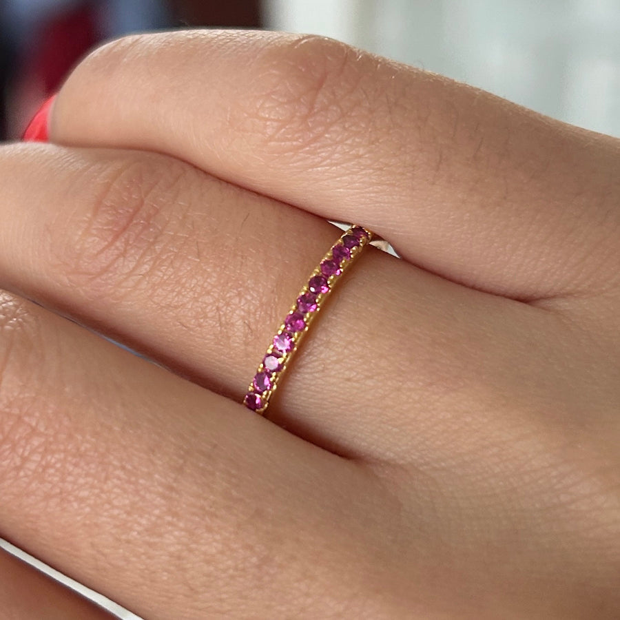 Size 9.0 |Golden Tone Multi-Color Eternity Band Stackable Ring shine of diamond