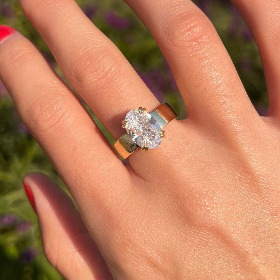 Wide Band Oval Elegant Vintage-Inspired Engagement Ring for Women shineofdiamond