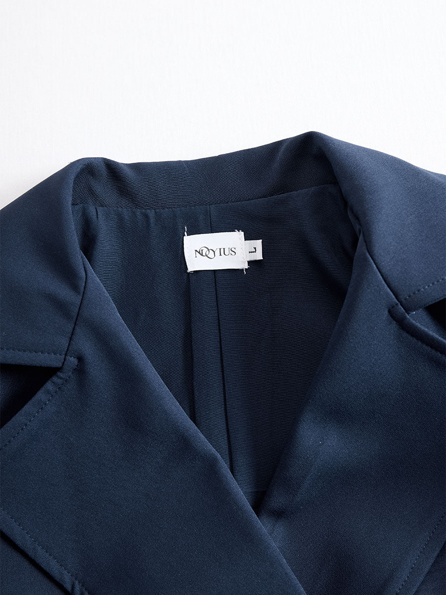 Elegant Navy Blue Tailored Fit Flared Coat Dress SN