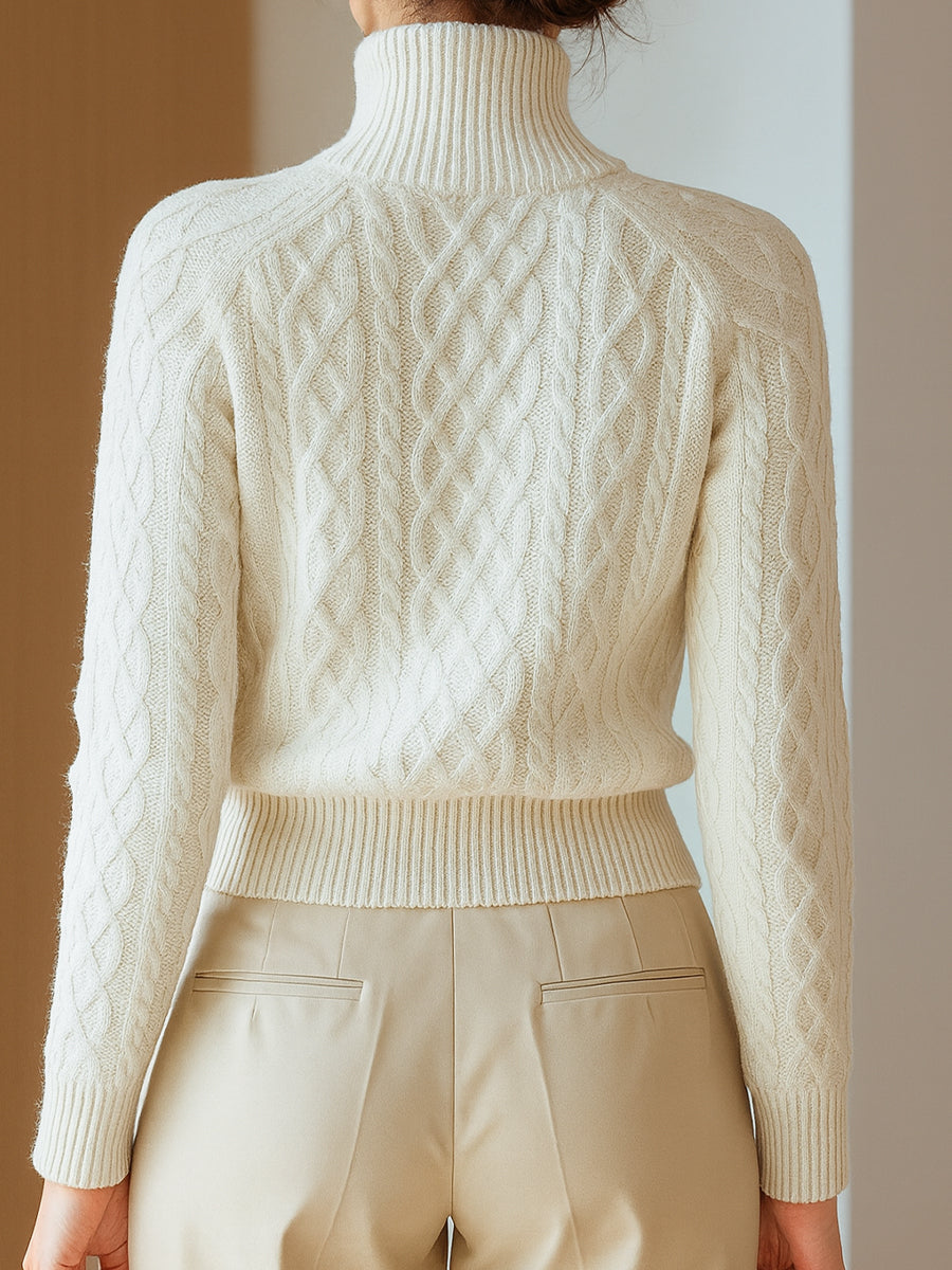 White Cable-Knit Zip Cardigan ZJ