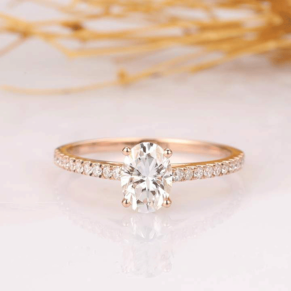 Rose Gold Oval Cut Sterling Silver Engagement Ring Shineofidamond