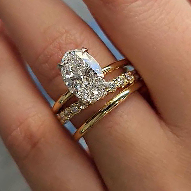 Luxurious 3PCS Golden Tone Oval Cut  Sterling Silver Wedding Bridal Set shineofdiamond