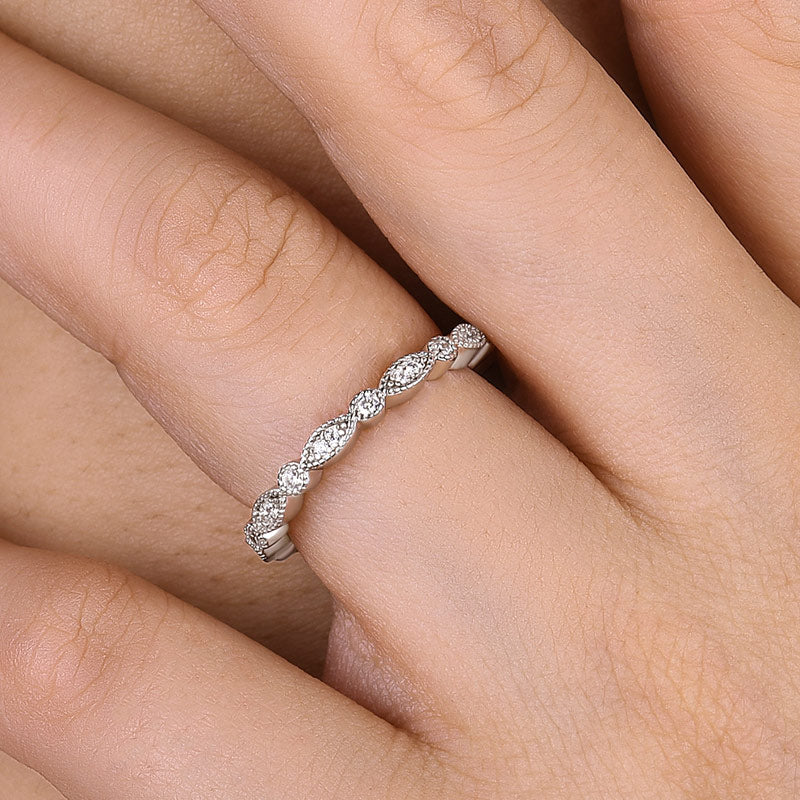 Vintage Eternity Art Deco Stacking Wedding Band In Sterling Silver Shineofidamond