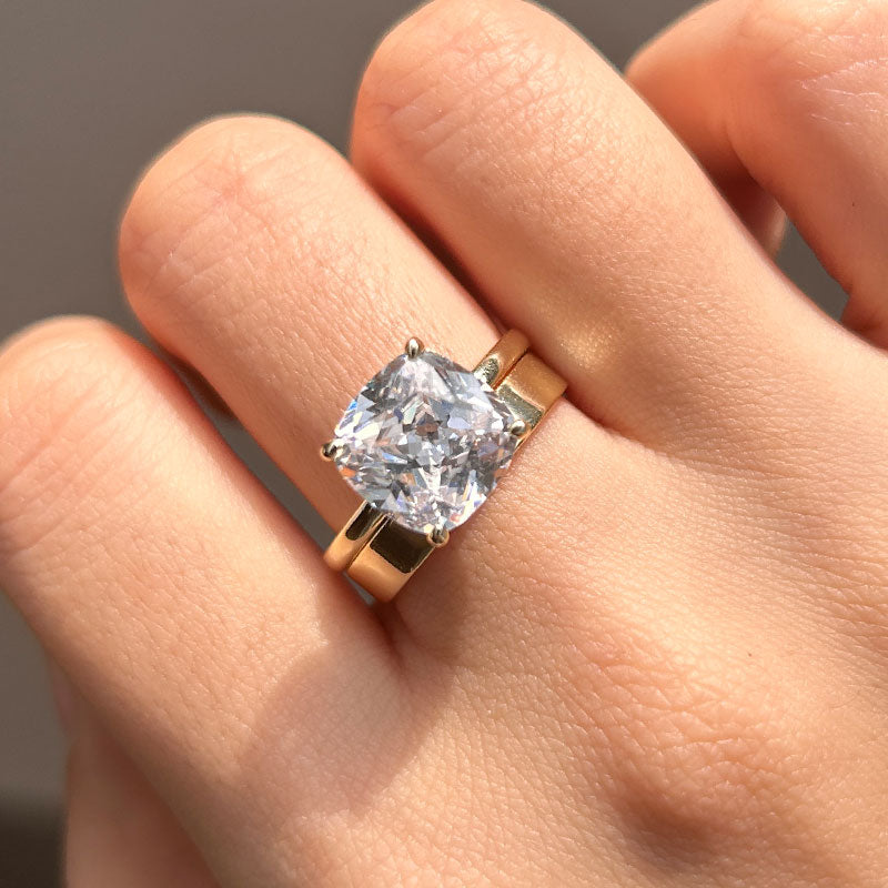 Stunning 2 Pcs Cushion Cut Sterling Silver Bridal Set In Golden Tone Carly Jewelry