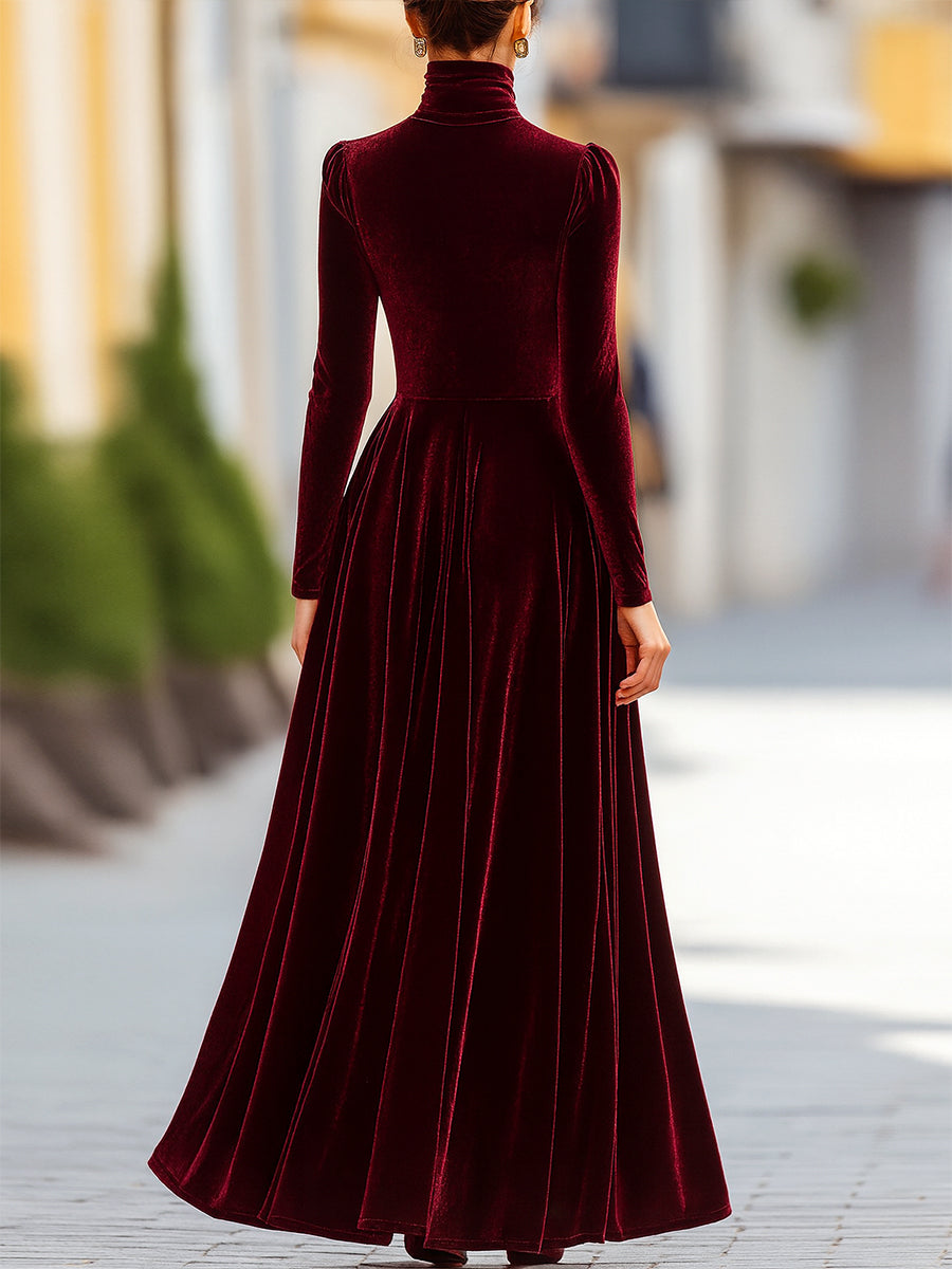 Burgundy Velvet Long-Sleeve Gown ZJ