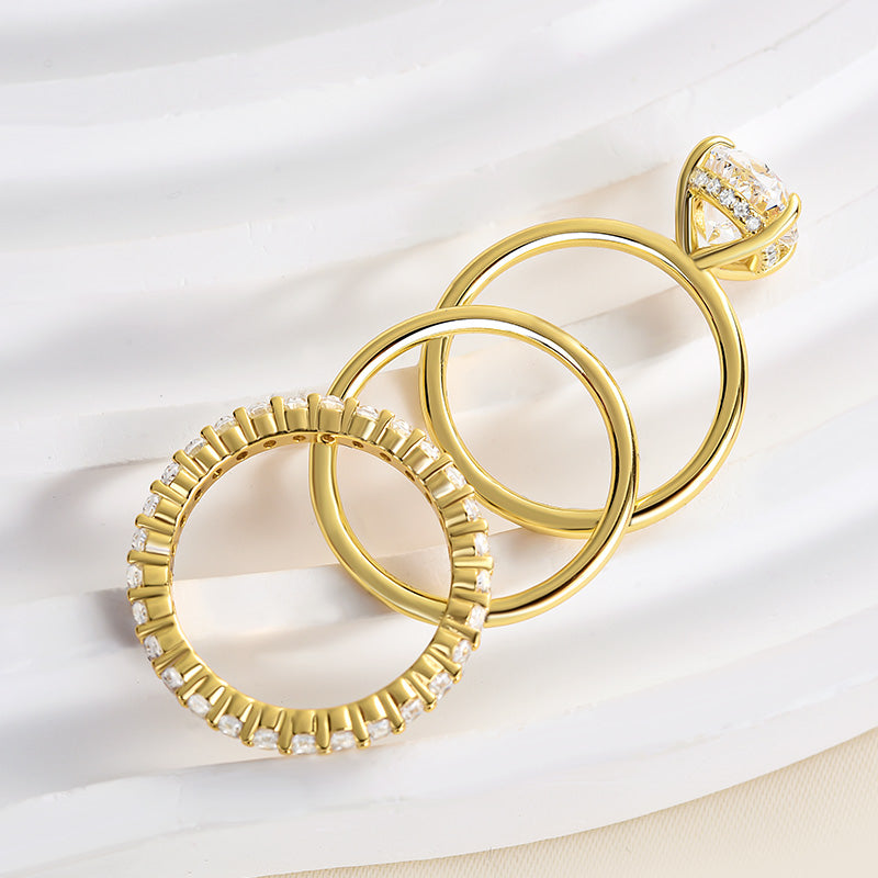 Luxurious 3PCS Golden Tone Oval Cut  Sterling Silver Wedding Bridal Set shineofdiamond