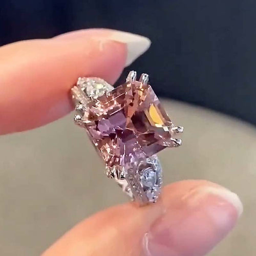 Vintage Morganite Pink Asscher Cut Sterling Silver Engagement Ring shineofdiamond