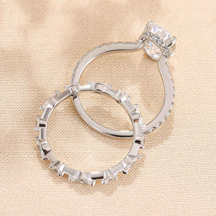 Crushed Ice Oval Cut Wedding Bridal Set In Sterling Silver Shineofdiamond