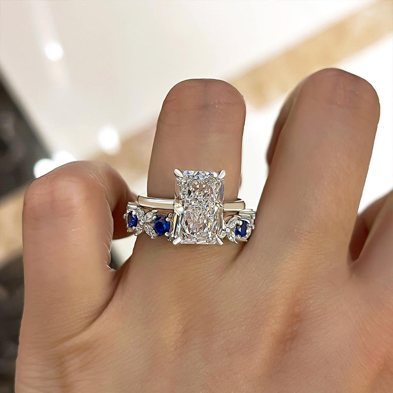 Dainty Radiant Cut Sterling Silver Bridal Set with Two Tone Band Shineofdiamond