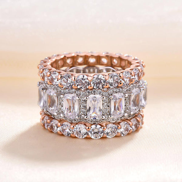 Stunning 3PCS Two Tone Cushion Cut Sterling Silver Wedding Band Set Shineofdiamond