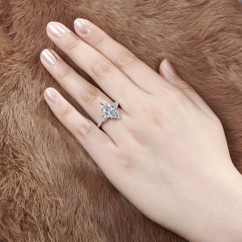 Dainty Three Stone Marquise Cut Sterling Silver Engagement Ring Shineofdiamond