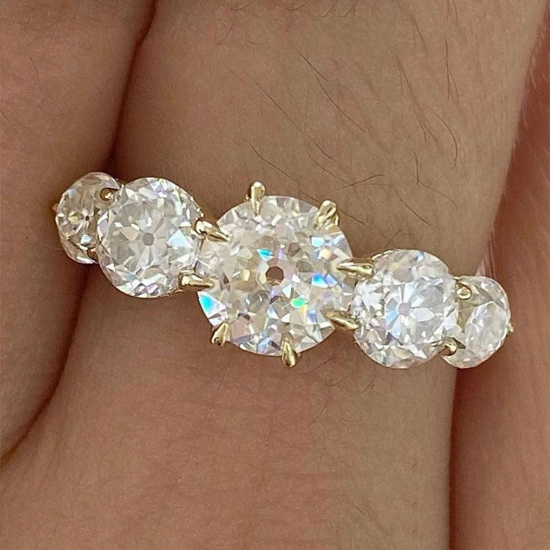 Round Cut Five Stone Engagement Ring In Sterling Silver Shineofidamond