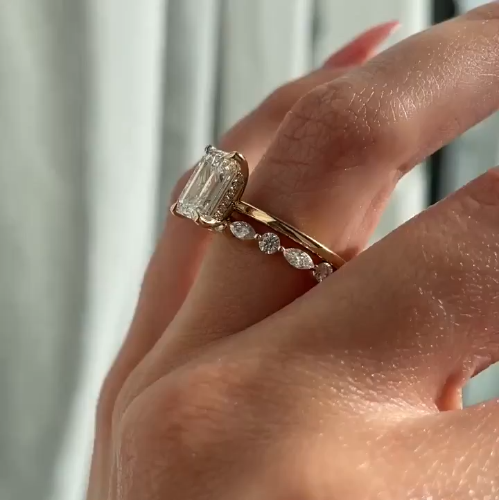 2pcs Exclusive Golden Tone Emerald Cut Bridal Set For Women In Sterling Silver Shineofdiamond
