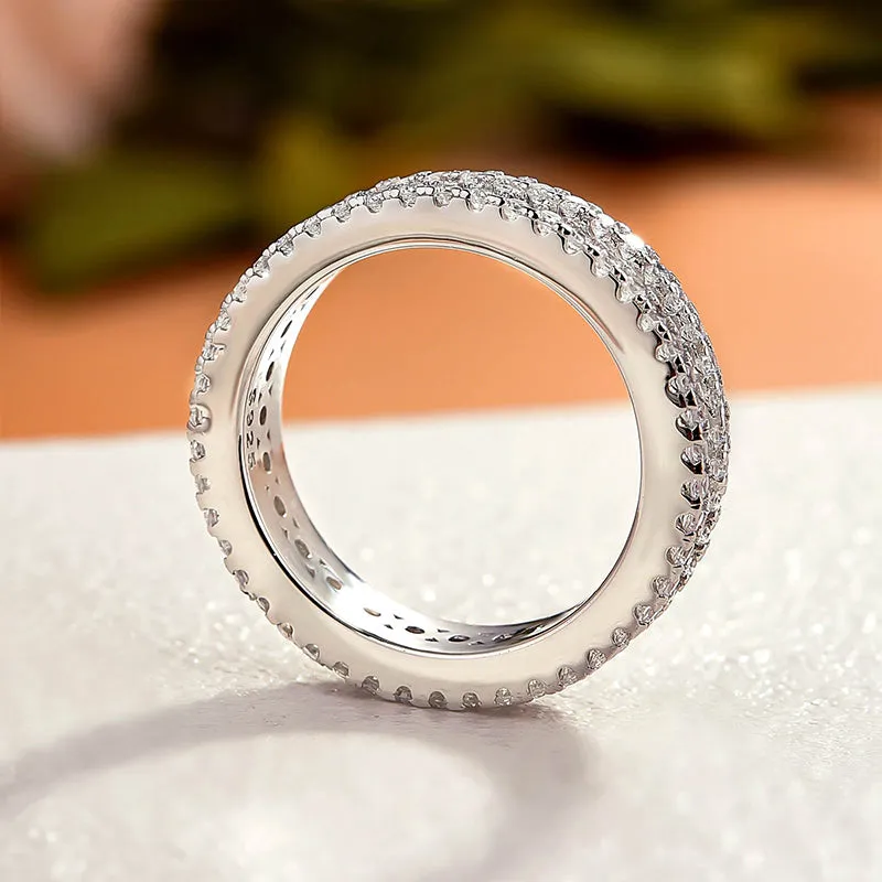 Stunning 3 Row Design Round Cut Sterling Silver Wedding Band Shineofdiamond