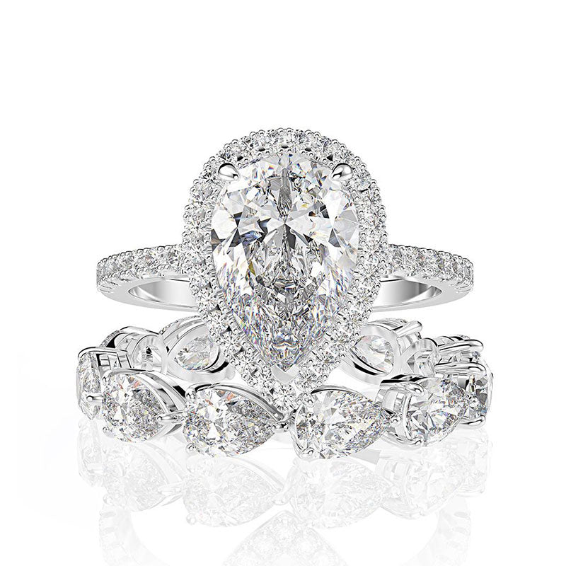 Pear Cut Engagement Ring & Heart-Shaped Wedding Band Sets Shineofdiamond