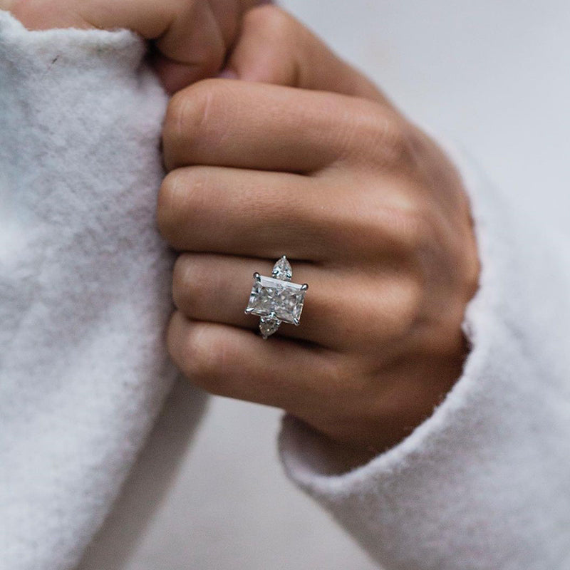 Exquisite Radiant Cut Three Stone Engagement Ring In Sterling Silver Shineofdiamond