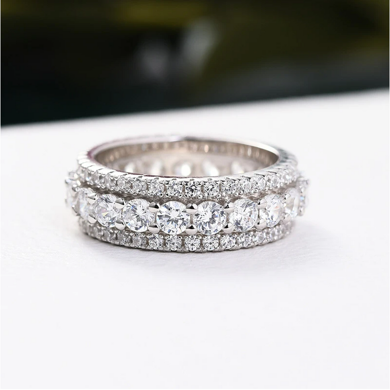 Eternity Round Cut Triple-Row Wedding Band In Sterling Silver Shineofdiamond