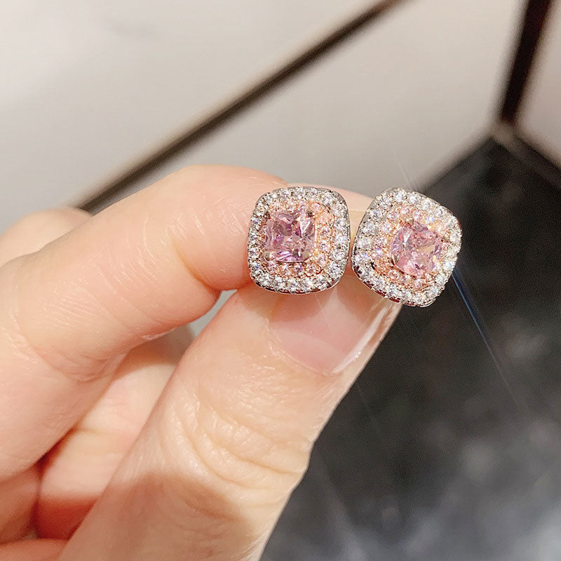 Sparkling Halo Cushion Cut Stud Earrings Dobrilajewelry