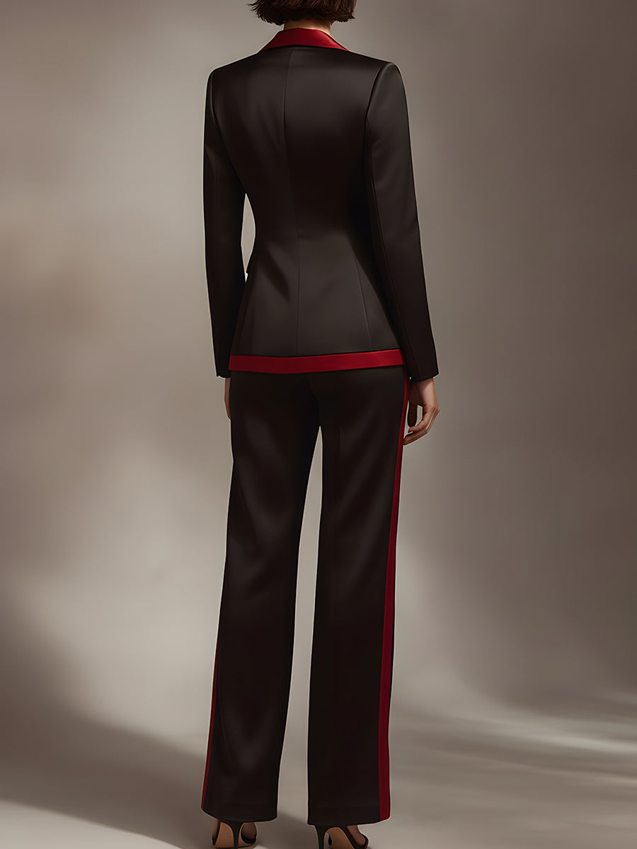 Black And Red Contrast Satin Tailored Pantsuit ZJ