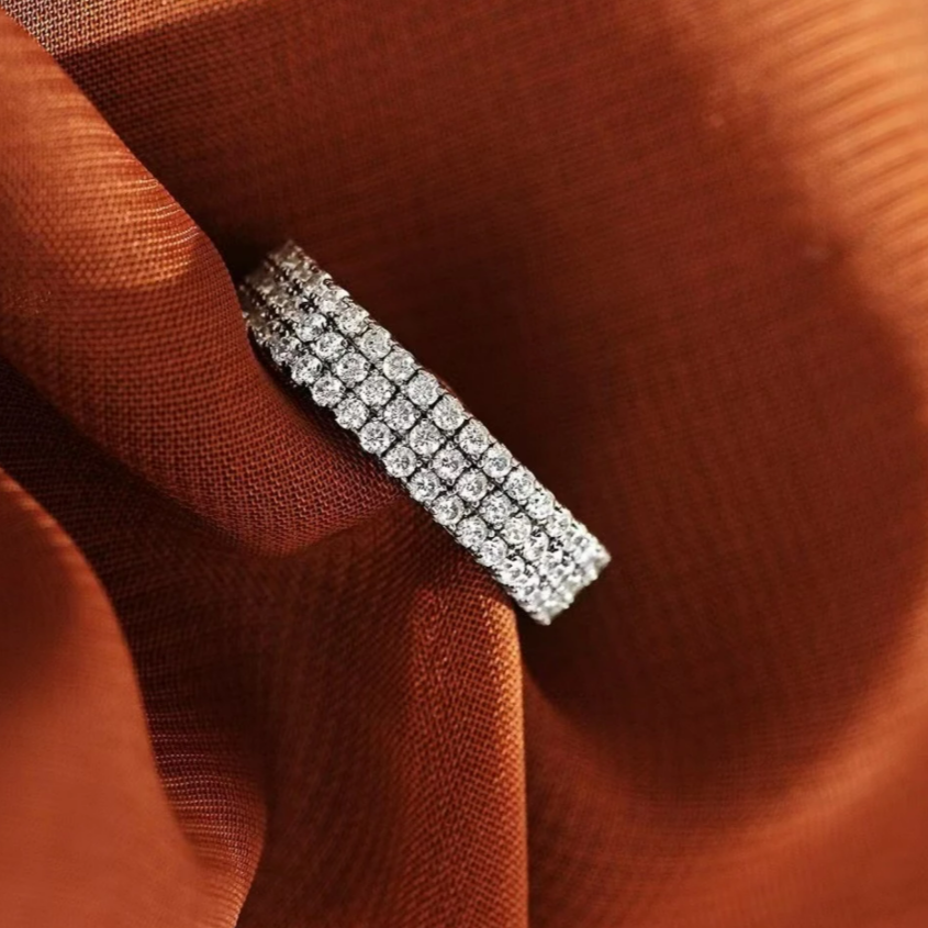 Luxury Paved Round Cut Wedding Band in Silver Tone Shineofdiamond