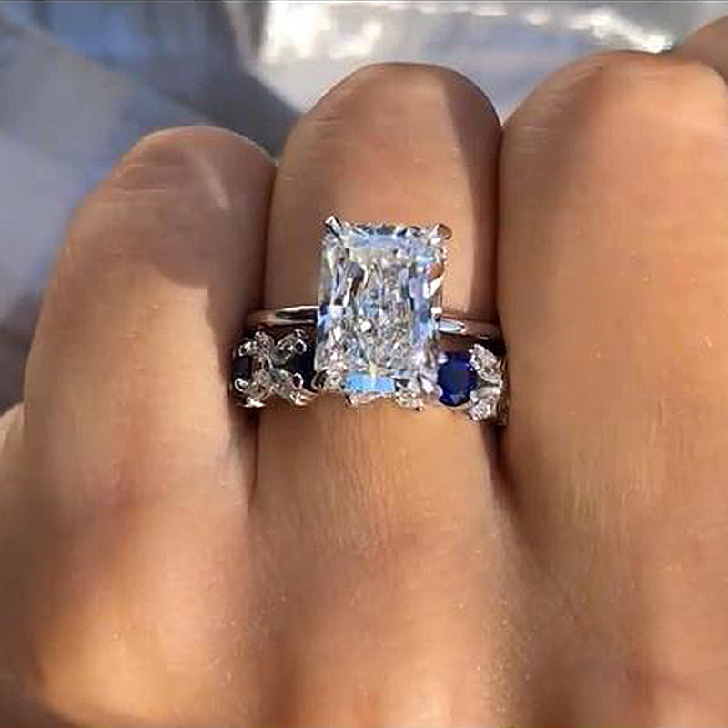 Dainty Radiant Cut Sterling Silver Bridal Set with Two Tone Band Shineofdiamond