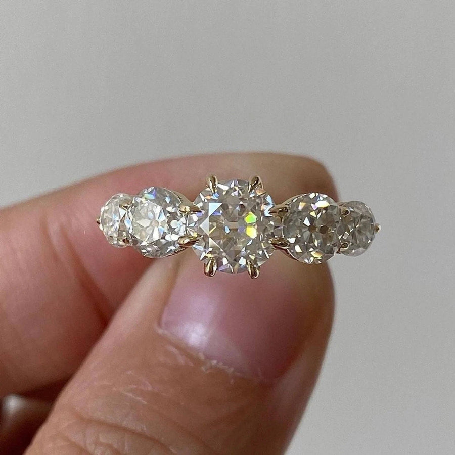 Round Cut Five Stone Engagement Ring In Sterling Silver Shineofidamond