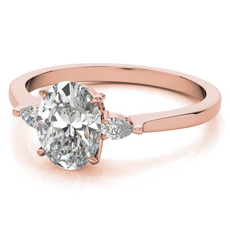 Oval Cut and Pear 3-Stone Sterling Silver Engagement Ring shine of diamond