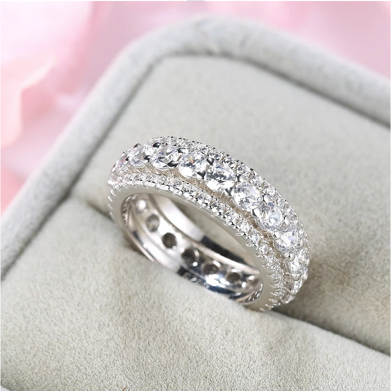 Eternity Round Cut Triple-Row Wedding Band In Sterling Silver Shineofdiamond