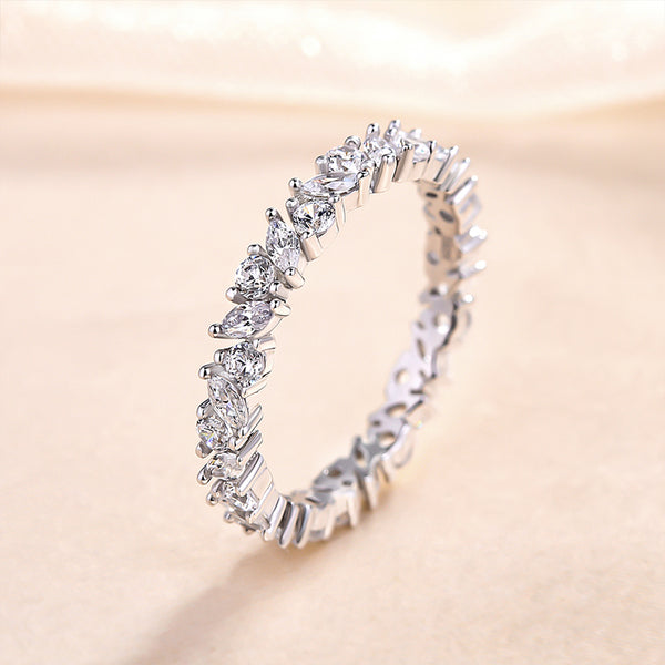 Marquise Cut & Round Cut Crossed Wedding Band In Sterling Silver Shineofdiamond