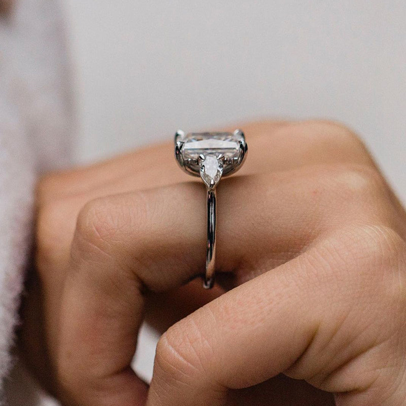 Exquisite Radiant Cut Three Stone Engagement Ring In Sterling Silver Shineofdiamond