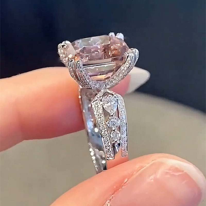 Vintage Morganite Pink Asscher Cut Sterling Silver Engagement Ring shineofdiamond