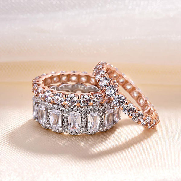 Stunning 3PCS Two Tone Cushion Cut Sterling Silver Wedding Band Set Shineofdiamond
