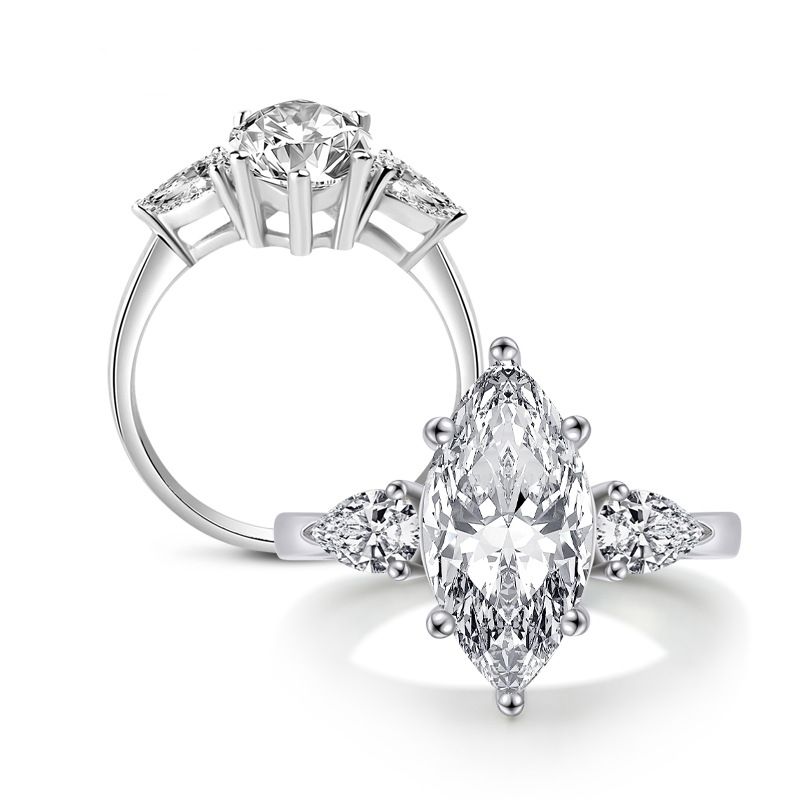 Dainty Three Stone Marquise Cut Sterling Silver Engagement Ring Shineofdiamond