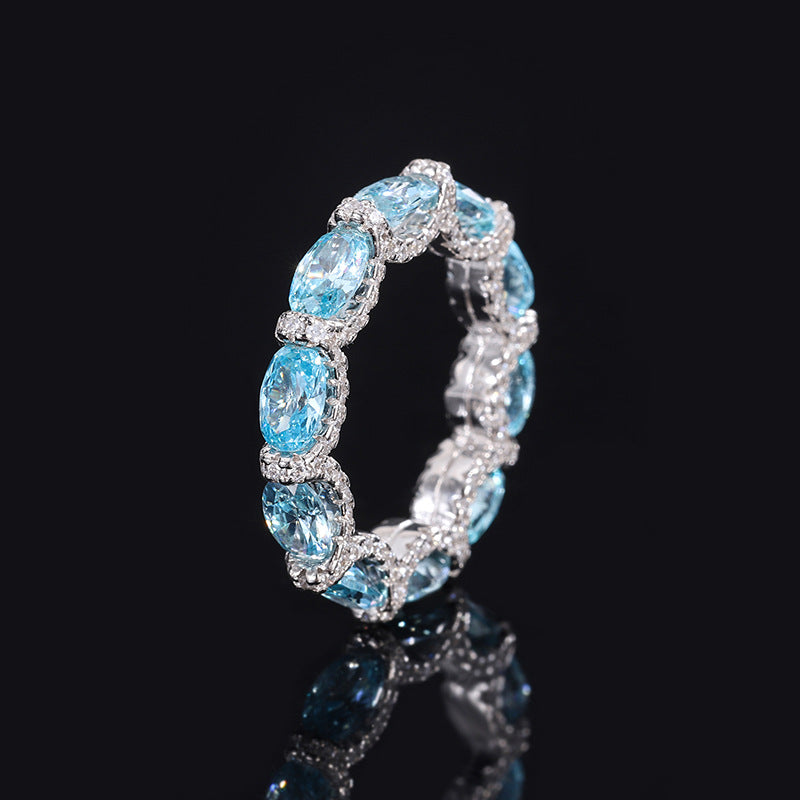 Oval Cut Eternity Sterling Silver Wedding Band shine of diamond